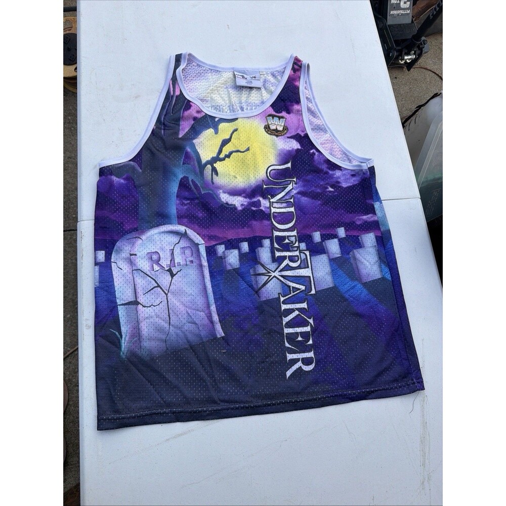 WWE Undertaker Chalk Line Mesh Tank Top XXL 2017 All Over Print RIP Wrestling